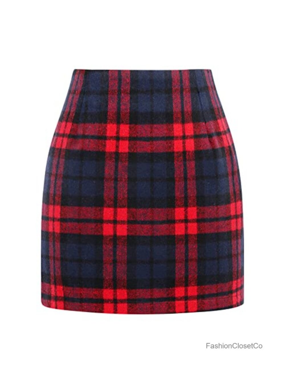 Wool Plaid High Waisted Bodycon Mini Skirt with Zipper
